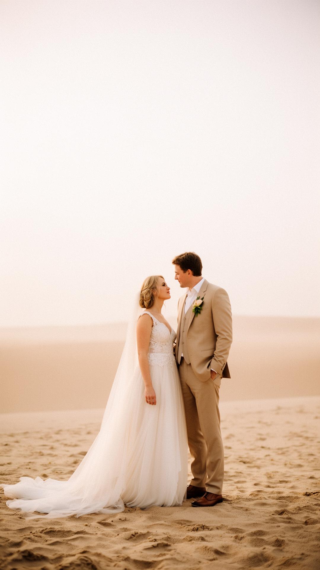 A couple in soft sand-toned light